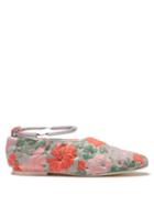 Matchesfashion.com Jil Sander - Floral Brocade Bracelet Strap Flats - Womens - Pink Multi