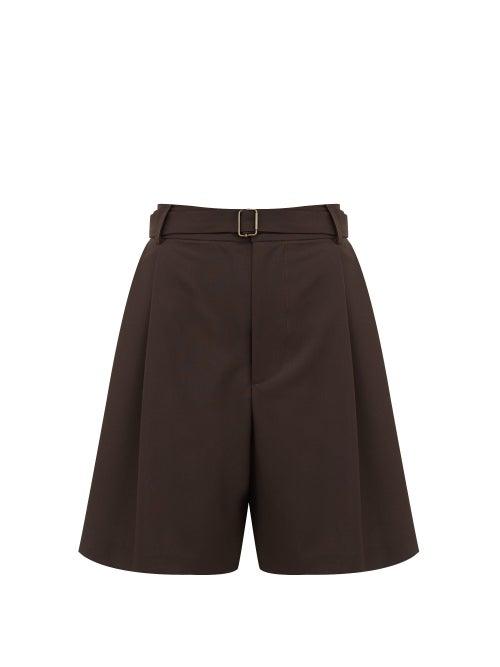 Matchesfashion.com Edward Crutchley - Belted Pleat-front Wool-crepe Shorts - Womens - Brown