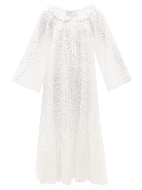 Ladies Rtw Luisa Beccaria - Broderie-anglaise Cotton-voile Midi Dress - Womens - White Print