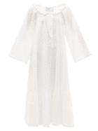 Ladies Rtw Luisa Beccaria - Broderie-anglaise Cotton-voile Midi Dress - Womens - White Print