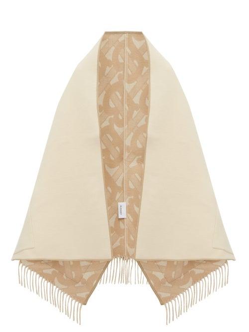Matchesfashion.com Burberry - Helene Leather Trimmed Merino Blend Poncho Wrap - Womens - Nude