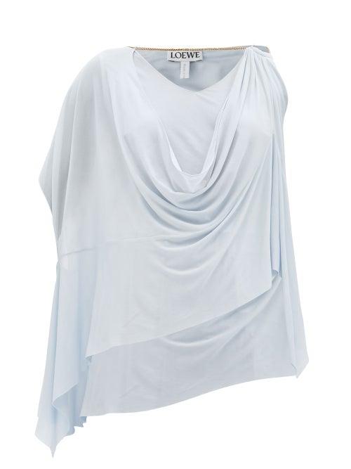 Loewe - Chain-embellished Draped-jersey Top - Womens - Light Blue