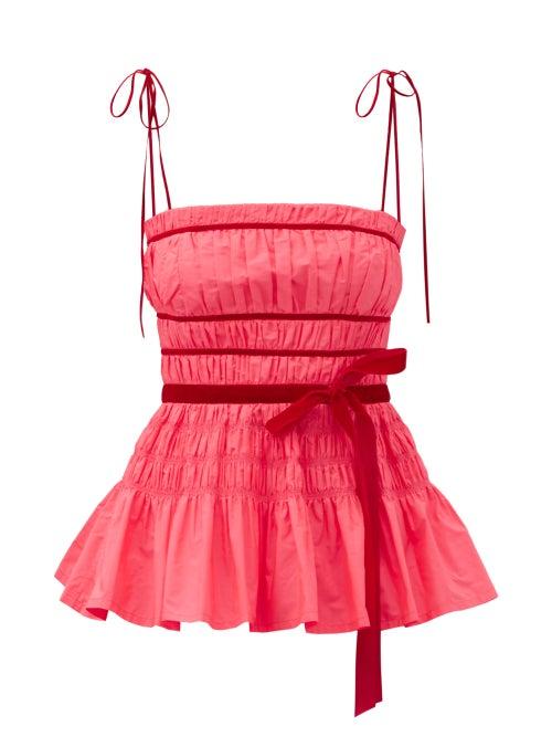 Matchesfashion.com Molly Goddard - Cressie Velour-ribbon And Shirred-taffeta Top - Womens - Pink
