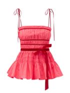 Matchesfashion.com Molly Goddard - Cressie Velour-ribbon And Shirred-taffeta Top - Womens - Pink