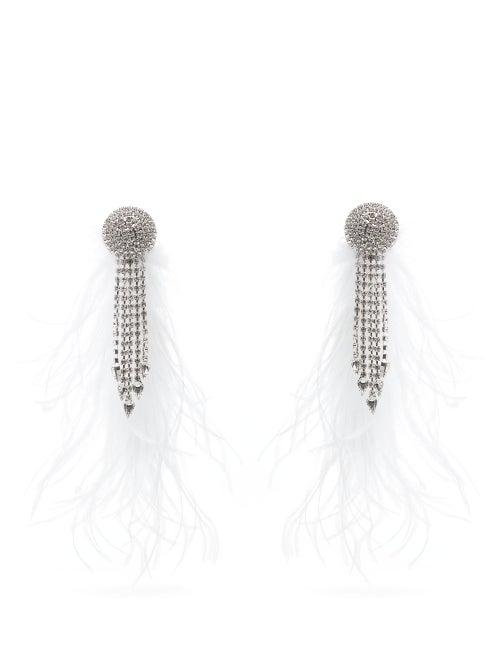 Matchesfashion.com Alessandra Rich - Marabou Trimmed Crystal Clip Earrings - Womens - White