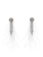 Matchesfashion.com Alessandra Rich - Marabou Trimmed Crystal Clip Earrings - Womens - White