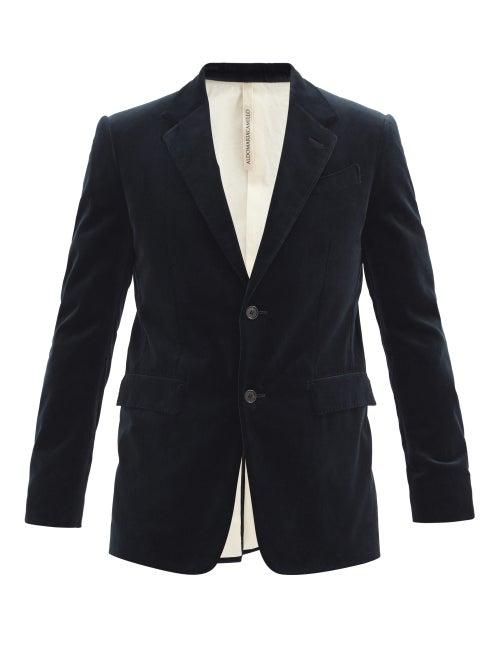 Matchesfashion.com Aldo Maria Camillo - Single-breasted Velvet Jacket - Mens - Dark Blue