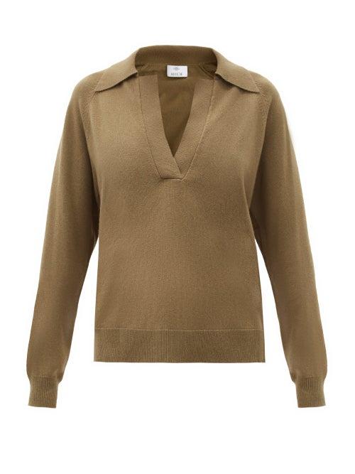 Matchesfashion.com Allude - Polo-collar Cashmere Sweater - Womens - Khaki