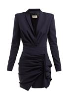 Matchesfashion.com Alexandre Vauthier - Draped Wool Blend Twill Mini Dress - Womens - Blue Multi