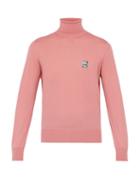 Matchesfashion.com Prada - Logo Intarsia Roll Neck Wool Sweater - Mens - Pink