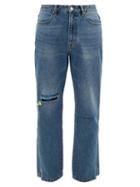 Matchesfashion.com Ader Error X Maison Kitsun - Slit Knee Logo Tab Jeans - Mens - Blue