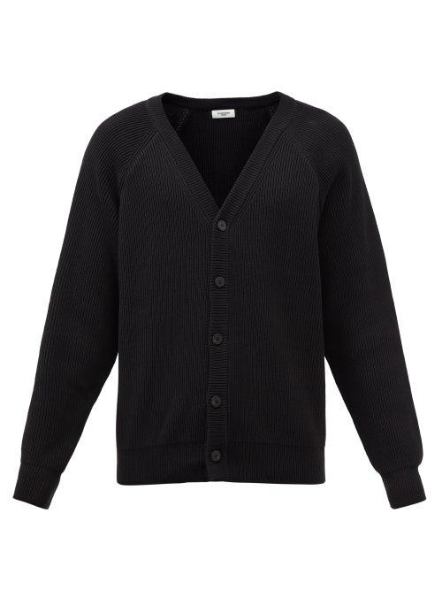 Le17septembre Homme - V-neck Ribbed-knit Cotton Cardigan - Mens - Black