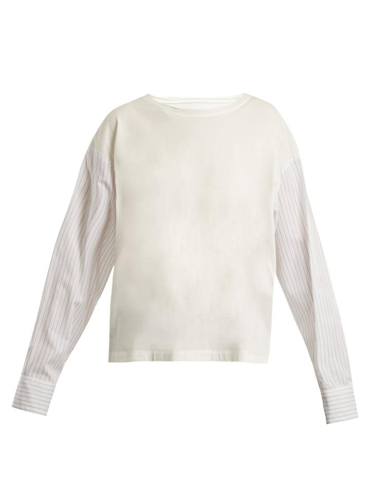 Mm6 Maison Margiela Striped-sleeve Cotton Top