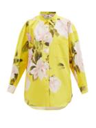 Matchesfashion.com Valentino - Oversized Peonia-print Cotton-blend Shirt - Womens - Yellow Multi