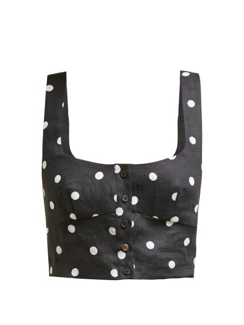 Matchesfashion.com Araks - Tilly Polka Dot Cropped Organic Linen Top - Womens - Black Multi