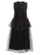 Noir Kei Ninomiya - Gathered-waist Cotton And Tulle Sleeveless Dress - Womens - Black