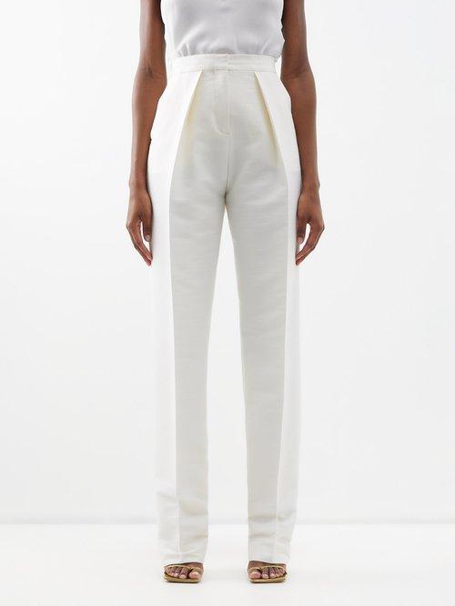 Zaid Affas - Pleated High-rise Wool-blend Trousers - Womens - Cream