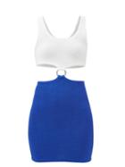 Hunza G - Pretty Woman Cutout Crinkle-jersey Mini Dress - Womens - Blue White