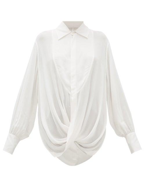 Matchesfashion.com Ann Demeulemeester - Ewing Draped Open Back Poplin Blouse - Womens - Cream