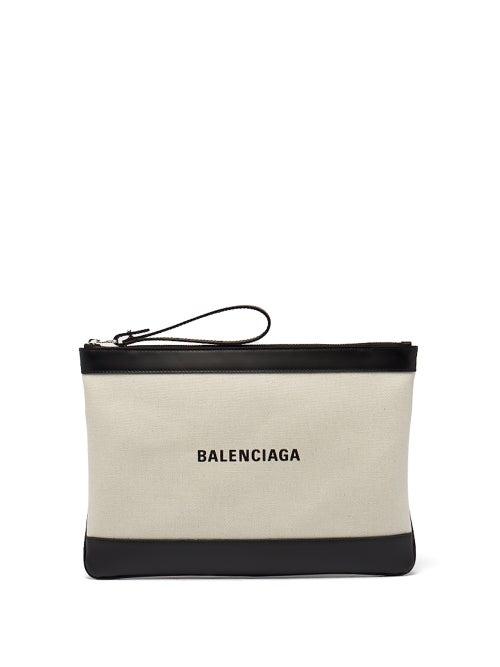 Matchesfashion.com Balenciaga - Logo-print Leather And Canvas Pouch - Womens - Black Multi