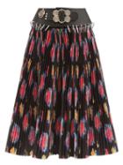 Matchesfashion.com Chopova Lowena - Leather-belt Pleated Taffeta Skirt - Womens - Black Print