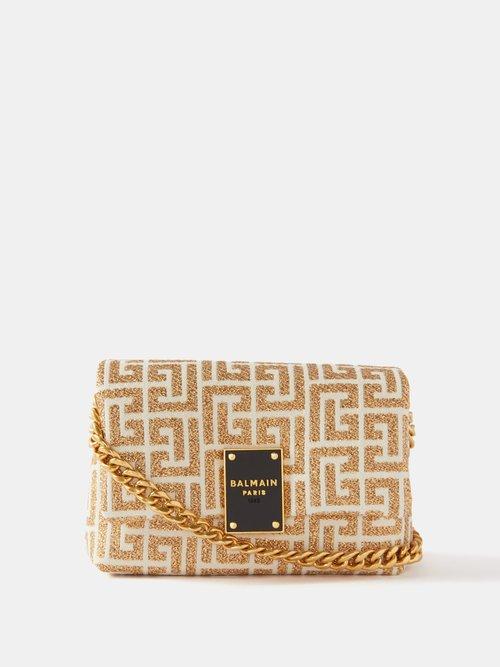 Balmain - 1945 Monogram Shoulder Bag - Womens - Beige White