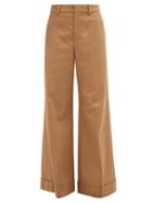 Matchesfashion.com Brunello Cucinelli - Tailored Wide Leg Cotton Blend Twill Trousers - Womens - Mid Brown
