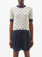 Gucci - Gg-jacquard Short-sleeved Cotton-blend Sweater - Womens - Ivory