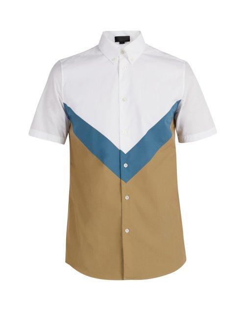 Matchesfashion.com Stella Mccartney - Chevron Short Sleeved Cotton Shirt - Mens - White Multi