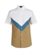 Matchesfashion.com Stella Mccartney - Chevron Short Sleeved Cotton Shirt - Mens - White Multi