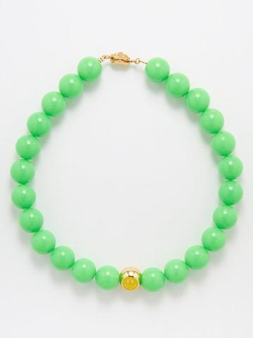 Timeless Pearly - Smiley Beaded Gold-plated Necklace - Womens - Green Yellow