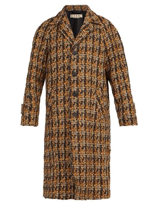 Matchesfashion.com Marni - Houndstooth Wool Blend Tweed Coat - Mens - Brown