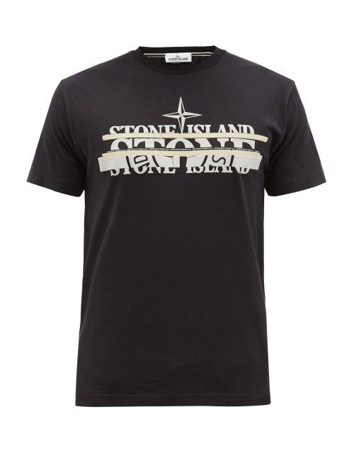 Stone Island - Mashed Logo-print Cotton-jersey T-shirt - Mens - Black
