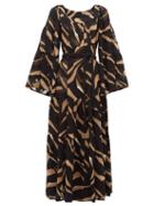 Matchesfashion.com Lisa Marie Fernandez - Peasant Abstract Print Tiered Crepe Maxi Dress - Womens - Brown Print