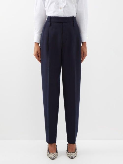 Gucci - Pleated Cashmere-twill Trousers - Womens - Navy