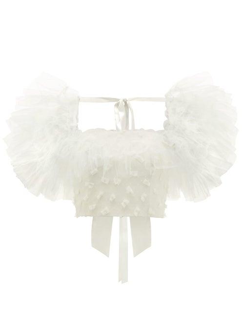 Matchesfashion.com Rodarte - Tulle-sleeve Bow-appliqu Cropped Top - Womens - White