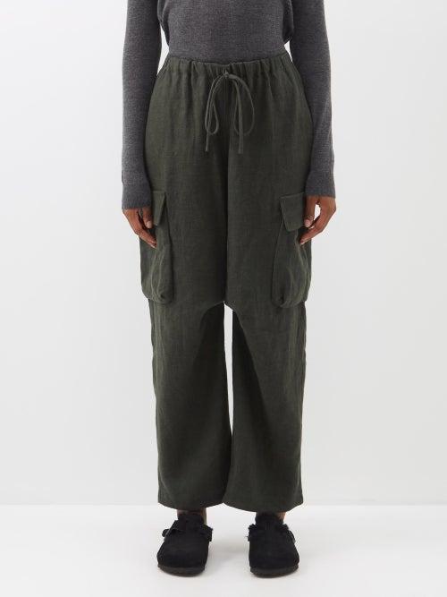 Lauren Manoogian - Brushed-linen Cargo Trousers - Womens - Dark Grey