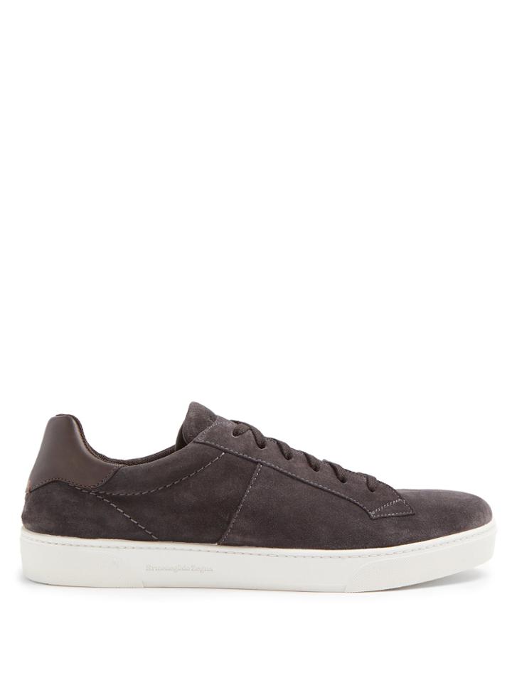 Ermenegildo Zegna Vittorio Contrast-panel Low-top Suede Trainers