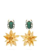 Matchesfashion.com Begum Khan - Pharoah Lotus Gold Plated Clip Earrings - Womens - Green