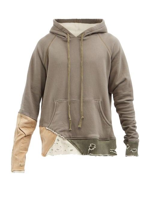 Greg Lauren - Distressd Cotton Hooded Sweatshirt - Mens - Green