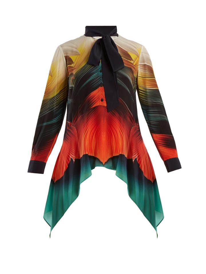 Mary Katrantzou Hearts Feather-print Silk-crepe Blouse