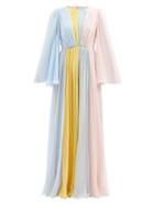 Dolce & Gabbana - Wide-sleeve Draped-bodice Silk-chiffon Gown - Womens - Blue Multi