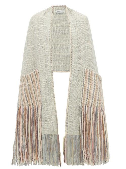 Matchesfashion.com Wehve - Alma Fringed Wool Blend Shawl - Womens - White