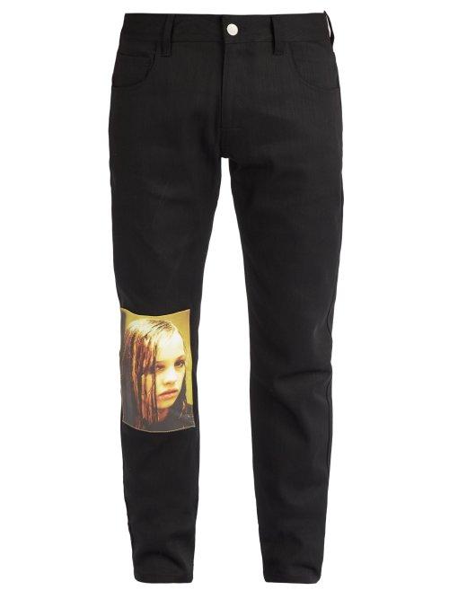 Matchesfashion.com Raf Simons - Christiane F. Photographic Print Patch Jeans - Mens - Black