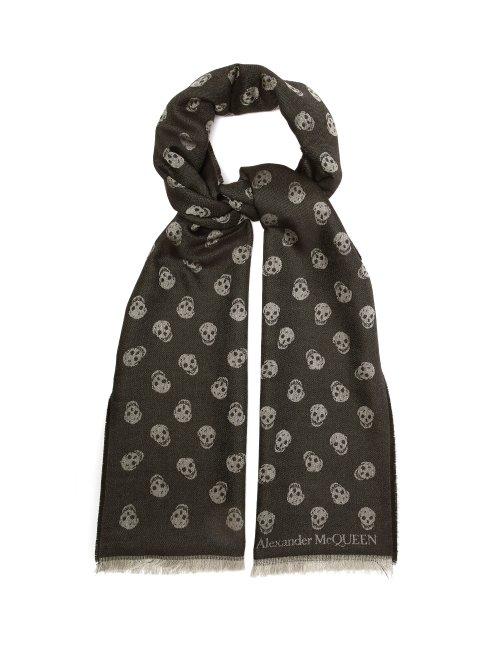 Matchesfashion.com Alexander Mcqueen - Skull Jacquard Wool Blend Scarf - Mens - Black Multi