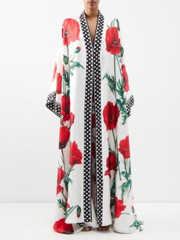 Dolce & Gabbana - Happy Garden Poppy-print Silk-twill Coat - Womens - Red Print