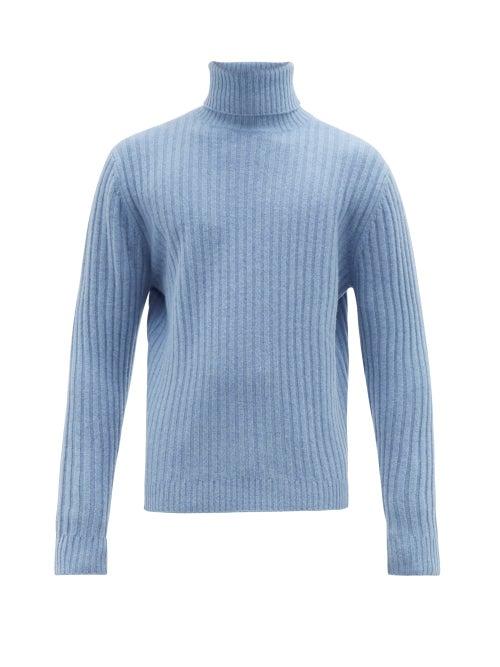 Matchesfashion.com Allude - Ribbed Roll Neck Wool Sweater - Mens - Light Blue