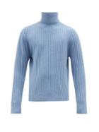 Matchesfashion.com Allude - Ribbed Roll Neck Wool Sweater - Mens - Light Blue