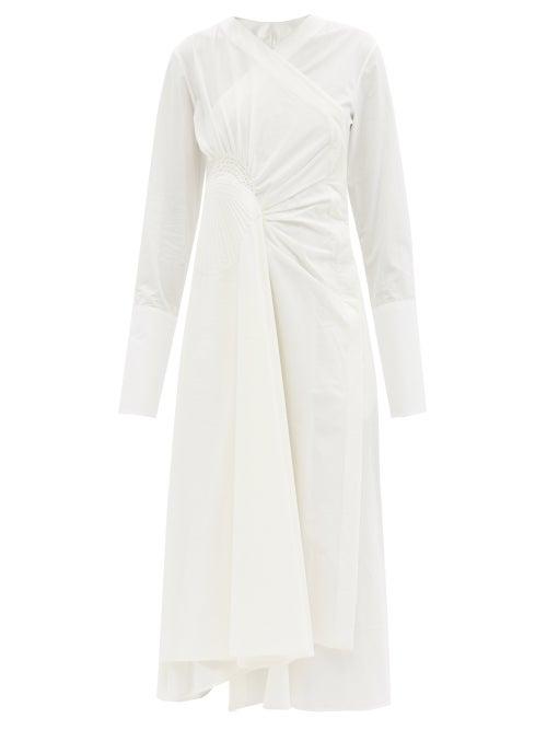Jil Sander - Wrap-front Embroidered Cotton-poplin Midi Dress - Womens - Ivory