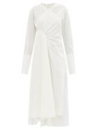 Jil Sander - Wrap-front Embroidered Cotton-poplin Midi Dress - Womens - Ivory